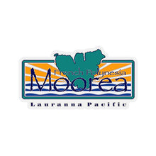 Load image into Gallery viewer, Moorea Island Vinyl Sticker, Lauranna Pacific, Permanent Adhesive Sticker of Moorea Island and The Polynesian Flag (Transparent, 6&quot; x 3.23&quot;)
