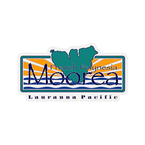 Moorea Island Vinyl Sticker, Lauranna Pacific, Permanent Adhesive Sticker of Moorea Island and The Polynesian Flag (Transparent, 4