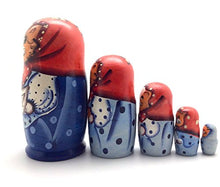 Load image into Gallery viewer, Orange Cat with Chicken Nesting Dolls Russian Hand Carved Hand Painted 5 Piece Matryoshka Set
