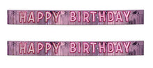 Load image into Gallery viewer, Beistle Metallic Plastic Happy Birthday Banners 2 Piece Sweet 16 Party Supplies Hanging Decorations, 10&quot; x 9&#39;, Pink/Silver
