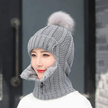 Load image into Gallery viewer, JJSPP Women Knitted Hat Ski Hat Sets for Female Windproof Winter Outdoor Knit Warm Thick Siamese Scarf Collar Warm Hat Girl Gift (Color : Gray)

