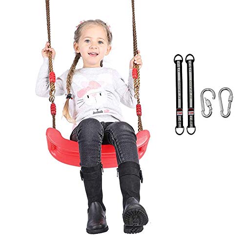 Xinlinke Plastic Swing Seat Set for Kids Children with Tree Hanging Straps Hooks Rope Adjustable Indoor Outdoor Backyard Playground Playset Accessories Red