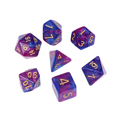jojofuny 7pcs Polyhedron Dice Multifaceted Purple Blue Geometric Dice Decorative Entertainment Number Dice for Children Adults