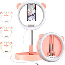 Load image into Gallery viewer, 10.8&quot; Halo Ring Light Kit w/in-Line Brightness Control, Adjustable Temp (Cool, Mixed, Warm) Collapsible Stand &amp; Phone Mount Included, USB Powered
