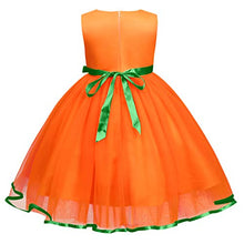 Load image into Gallery viewer, Toddler Kids Baby Girls Pumpkin Dress Halloween Christmas Fancy Dress up Costume Princess Pageant Birthday Party Tutu Tulle Skirt with Spider Bow Headband Outfit Set Orange Pumpkin 2PCS Outfit 6-12M
