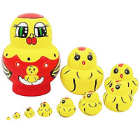 KOqwez33 Russian Wood Stacking Nesting Dolls Set,1 Set Lovely Nesting Dolls Animal Design Ten Layers Cartoon Chick Matrioska Toy for Child - Yellow