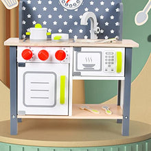 Load image into Gallery viewer, VOSAREA 1 Set Kids Kitchen Playset Wooden Pretend Play Kitchen Set Wooden Kitchen Playset for Girls Boys Preschool Gray, Blue
