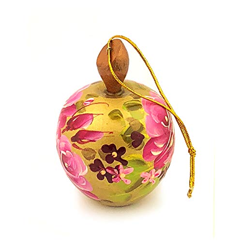 Gold Apple Christmas Tree Russian Ornament Wooden Hand Painted 2 1/2 Inch