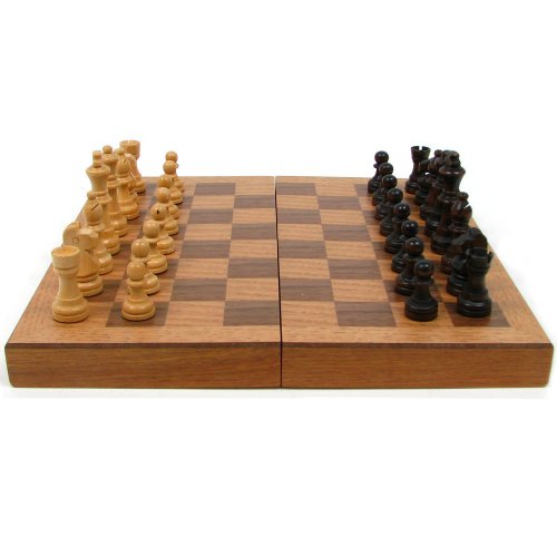 Hey! Play! Wooden Book-Style Chess Board with Staunton Chessmen, Brown