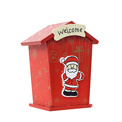 Amosfun Creative Christmas Themed House Money Box Wooden Cartoon Piggy Bank Saving Box for Kids Children (Random Pattern)