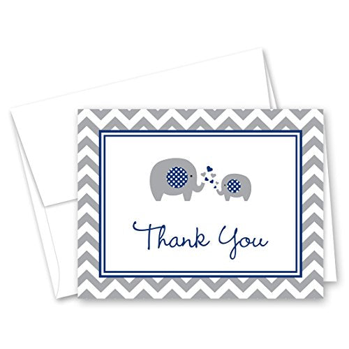 MyExpression.com 50 Cnt Navy Chevron Elephant Baby Thank You Cards