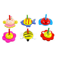 balacoo 6 Pcs Wood Spinning Tops Kids Novelty Wooden Gyroscopes Toy Cute Tiger Clown Fish Gyro Toys Fun Fidget Toys Education Toys for Party Favors Gift Prize Random Color