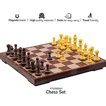 Load image into Gallery viewer, 2 in 1 Chess Checkers Medium Size, Magnetic Wood Color Chess Travel Magnet Chess with Folding Case 12.4 inches
