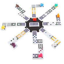 Load image into Gallery viewer, Mexican Dominoes - Train Style Set with 91 Colorful Tiles in Suits 0-12 with 9 Plastic Trains and a Center Hub - Fun Classic Family Game by Hey Play
