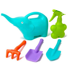 Load image into Gallery viewer, Colwelt Kids Gardening Tool Set 5PCS, Plastic Watering Can Set Include Elephant Watering Can, 3Pcs Colorful Kids Garden Tools
