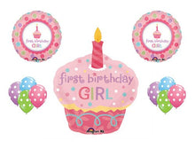 Load image into Gallery viewer, 1st Birthday Girl Cupcake Polka Dot Pink Mylar Latex Birthday Balloon Set Kit
