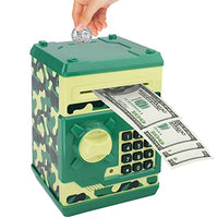 Yanaze Kids Money Bank, Electronic Password Piggy Bank Cash Coin Money Saving Box for Kids Mini ATM Toy Gift for Children Boys Girls (Camo Green)