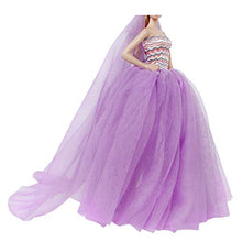 Load image into Gallery viewer, BJDBUS 11.5 inch Girl Doll Clothes Purple Trailing Lace Wedding Dress with Veil
