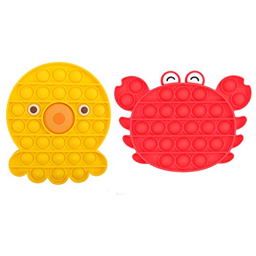 ONEST 2 Pieces Silicone Push Pops Bubbles Fidget Sensory Toy Funny Pops Fidget Toy Autism Special Needs Stress Reliever Toy (Crab and Octopus Style)