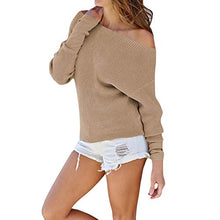 Load image into Gallery viewer, WUAI-Women Off The Shoulder Sweater Batwing Long Sleeve Oversized Baggy Knit Pullover Sweatshirt Jumper Tops (Khaki,Small)
