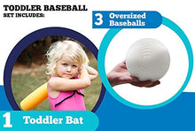 Load image into Gallery viewer, Toddler Baseball Set for Beginners: (1) Plastic, Toddler Baseball Bat &amp; (3) Oversized, Plastic Baseballs | Great for Soft Toss Kids Baseball Practice, Tball Practice or Developing Skills
