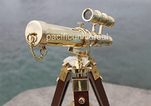 Load image into Gallery viewer, Shaheera Nautical Royal Brass Handmade Nautical Marine Double Barrel Telescope with Wooden Tripod B
