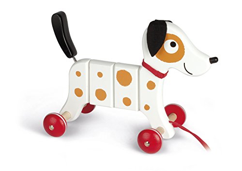 Janod Crazy Rocky Dog Pull Along Early Learning and Motor Skills Toy Made of Cherry Wood for Ages 12 Months+