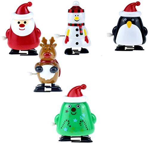 PRETYZOOM Christmas Wind Up Toys Xmas Tree Santa Snowman Reindeer Penguin Clockwork Toys for Kids Game Prizes Class Rewards Holiday Stocking Filler 10pcs