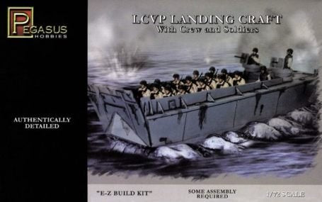 LCVP Landing Craft w/Pre-Painted Water Base, 15-Soldiers & 3-Crew (Snap Kit) 1-72 Pegasus