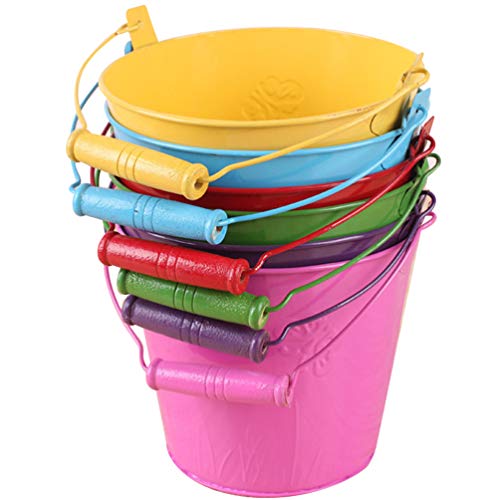 NUOBESTY 6pcs Mini Metal Buckets Tin Pail with Handle for Party Favors Candy French Fries Plants Herbs Succulent Planter Holder Random Color Crafts 14. 5CM