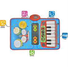 Load image into Gallery viewer, 2-in-1 Drum &amp; Keyboard Piano Comb Play Mat Music Dance Mat, Early Educational Toys for Toddler Girls Boys, with 5pcs Drum Set, 5 Demos
