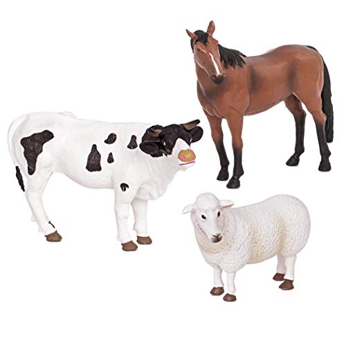 Terra by Battat  Farm Animals (Sheep, Bull & Horse) - Farm Animal Toys with Horse Toy for Kids 3+ Pc