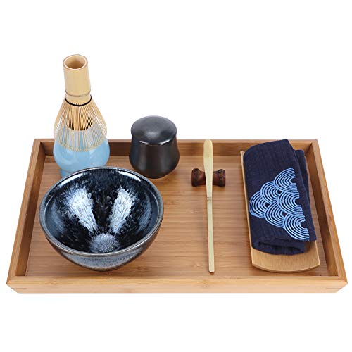 Tabpole Tea Ceremony Accessories Portable Japanese Ceramic Tea Set with Bamboo Tea Tray Service Tool