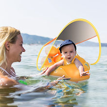 Load image into Gallery viewer, LAYCOL Baby Swimming Float with Sun Canopy Over UPF50+ ? Baby Floats for Pool Add Tail Never Flip Over (Yellow, L)
