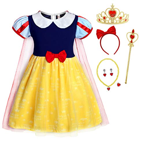 HenzWorld Little Girls Dresses Costume Princess Dress Birthday Party Cosplay Nightie Capes Outfits Red Bowknot Headband Jewelry Accessories Kids 7-8 Years