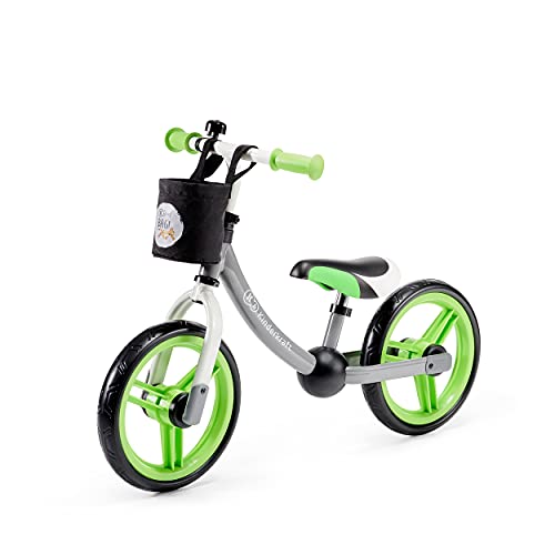 Kinderkraft Balance Bike 2WAY Next, Lightweight First Bicycle, No Pedals, 12 inches Wheels, with Ajustable Seat, Accessories, Bag, Bell, for Toddlers, for 2 3 4 5 Years Old Kids Toddlers, Green