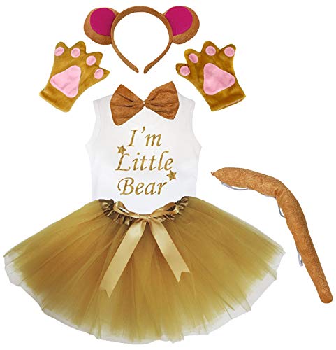 Petitebella I'm Little Bear Shirt Headband Brown Tutu 6pc Girl Costume 1-8y (Khaki, 5-6year)