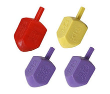 Load image into Gallery viewer, Hanukkah 4 (FOUR) x Plastic Dreidels in Red Yellow and 2 purple 2.5&quot; Tall
