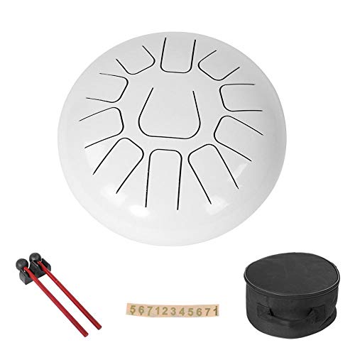 Xinwoer Tongue Drum,12'' 11 Musical Hand Drums Handpan with Storage Bag and Mallet (White)