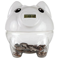 Lily's Home Kid's Money Counting Piggy Digital Coin Bank, Counts U.S. Pennies, Nickels, Dimes, Quarters, Half Dollars, and Dollar Coins, for Learning or Play, White (5.5