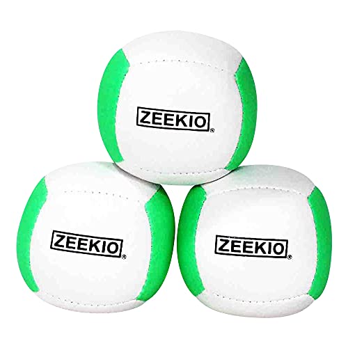 Zeekio Lunar Juggling Balls - [Set of 3], Professional UV Reactive, 6-Panel Balls, Synthetic Leather, Millet Filled, 110g Each, White/Green