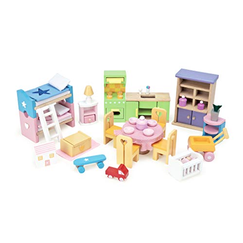 Le Toy Van - Wooden Dolls House Full Starter Furniture & Accessories Play Set for Dolls Houses | Girls or Boys Dolls House Furniture Sets - Suitable for Ages 3+