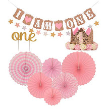 Load image into Gallery viewer, Birthday Party Decor Banner Toppers Birthday Hat Kit ONE Printing Decorative Toppers Birthday Hat Brithday Party Bunting Set for Home Store Office Decor Use PinkFor Birthdat Party
