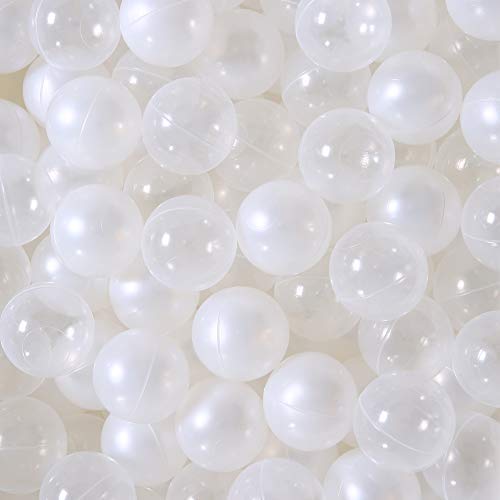 PlayMaty Ball Pool Pit Balls - 2.16inches Phthalate&BPA Free Plastic Ocean Pearl White and Transparent Balls for Kids Toddlers and Babys for Playhouse Play Tent Playpen Party Decoration Pack of 100