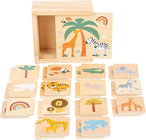 Small Foot -Safari Wooden Memory Game-Shape Sorting Matching Games for Boys and Girls- Perfect for Birthday Parties, Classrooms, Family Game Night