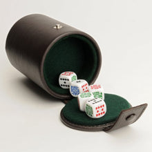 Load image into Gallery viewer, Wood Expressions WE Games Luxury Brown Leather Dice Cup with Poker Dice and Storage
