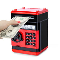 Subao Piggy Bank Girls ATM Piggy Bank for Kids Real Money Auto Scroll Paper Money Safe for Cash Saving Mini Coin Bank with Digital Password Girls Toys 8-10 Years Old (Red)