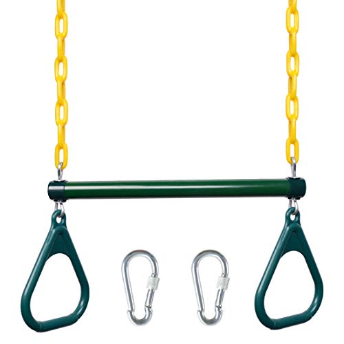 LadyRosian Gym Rings Trapeze Swing Bar 17'', Heavy Duty Chain Swing Set Accessories with Locking Carabiners, 47'' Swing Chains, Monkey Bars for Backyard, Playground, Playroom