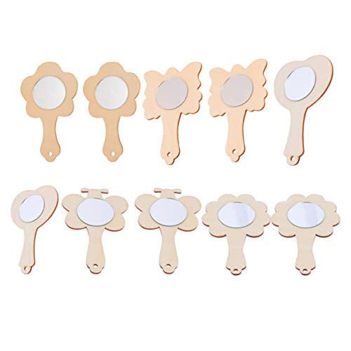 EXCEART Wooden Base Mirror 15 Pcs Hand DIY Painting Mirrors Toy for Home School Gift Kids Toys