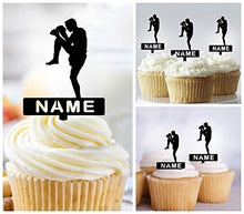 Load image into Gallery viewer, TA0205 Muay Thai Kickboxing Silhouette Party Wedding Birthday Acrylic Cupcake Toppers Decor 10 pcs with Personalized Your Name
